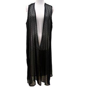 LuLaRoe Sheer Black Swiss Dot Long Duster Cardigan Boho Whimsigoth Medium Grunge